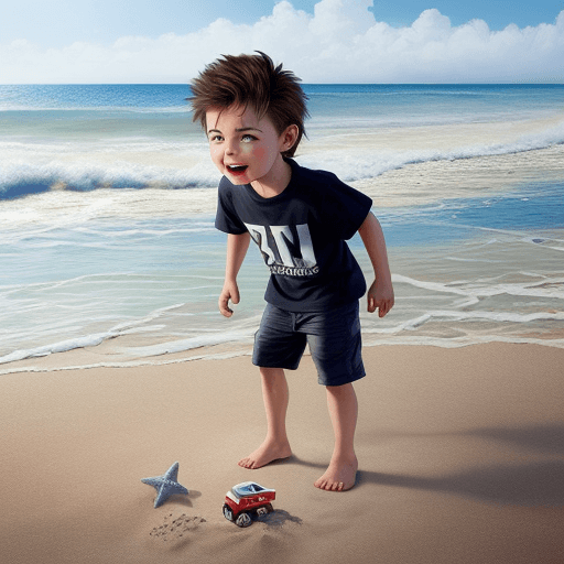 AI generated: Hyper realistic little boy on beach