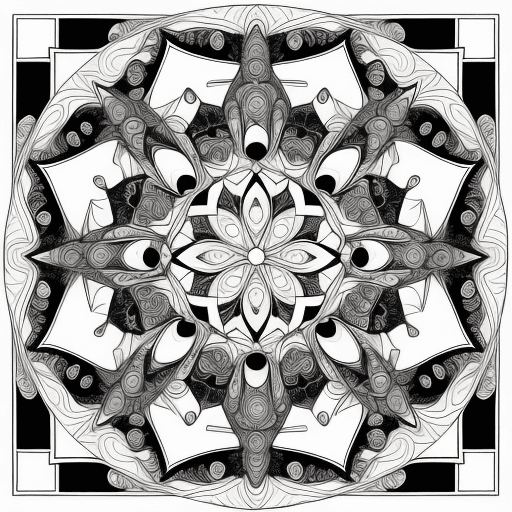 AI generated: coloring book page : symmetrical mandala intricate --v 4