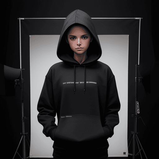 AI generated: front view, capture a hoodie, black, technical materials, fabric label on text 'BRYNEX', the design ...