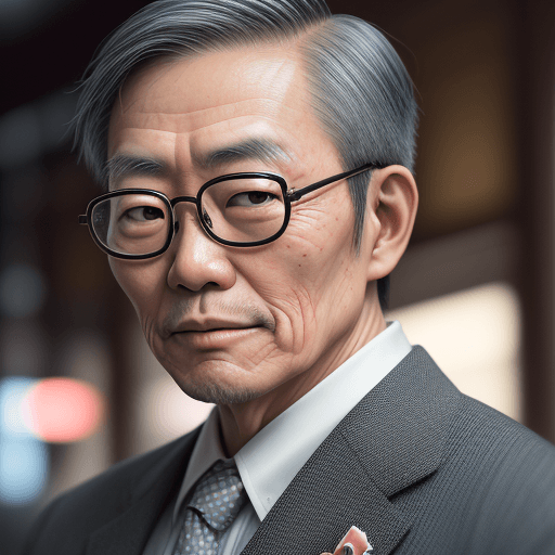 AI generated: RAW photo, a portrait of a Japanese man in his 50s. suit, small round glasses, Tokyo station, (highl...