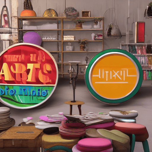 AI generated: Logo picture of an ultra realistic thrift shop store, round shape, colorful, dramatic light, pale, t...