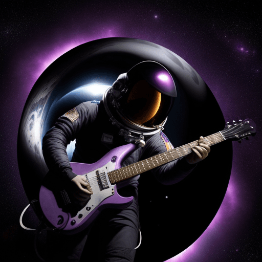 AI generated: an astronaut who plays guitar beside the blackhole, purple, black, space, amazing, deep, spaceship, ...