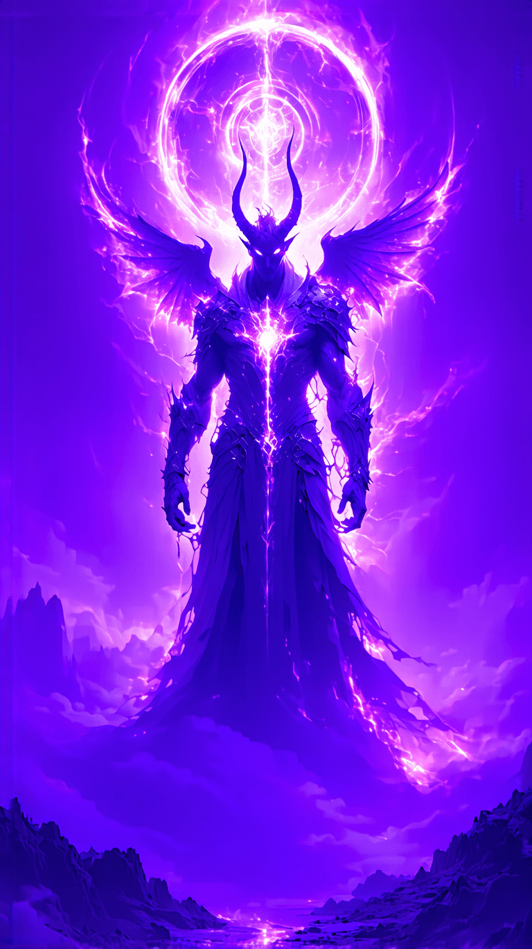 AI generated: 
“The Devil’s Neon Dominion” – A towering, horned figure emerges from a swirling neon abyss, his for...