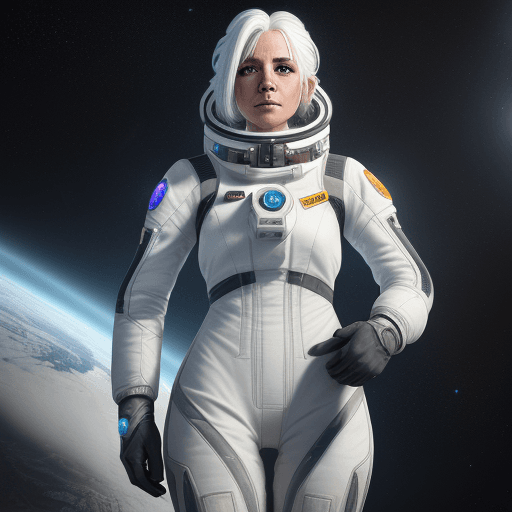 AI generated: High resolution photography strong female space explorer with white hair in an icy style space suit ...