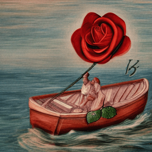 AI generated: A rose in boat falling in hell