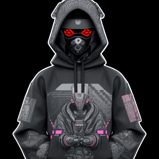AI generated: Design an intricately detailed vector illustration of a cyberpunk robot adorned in techwear with a s...