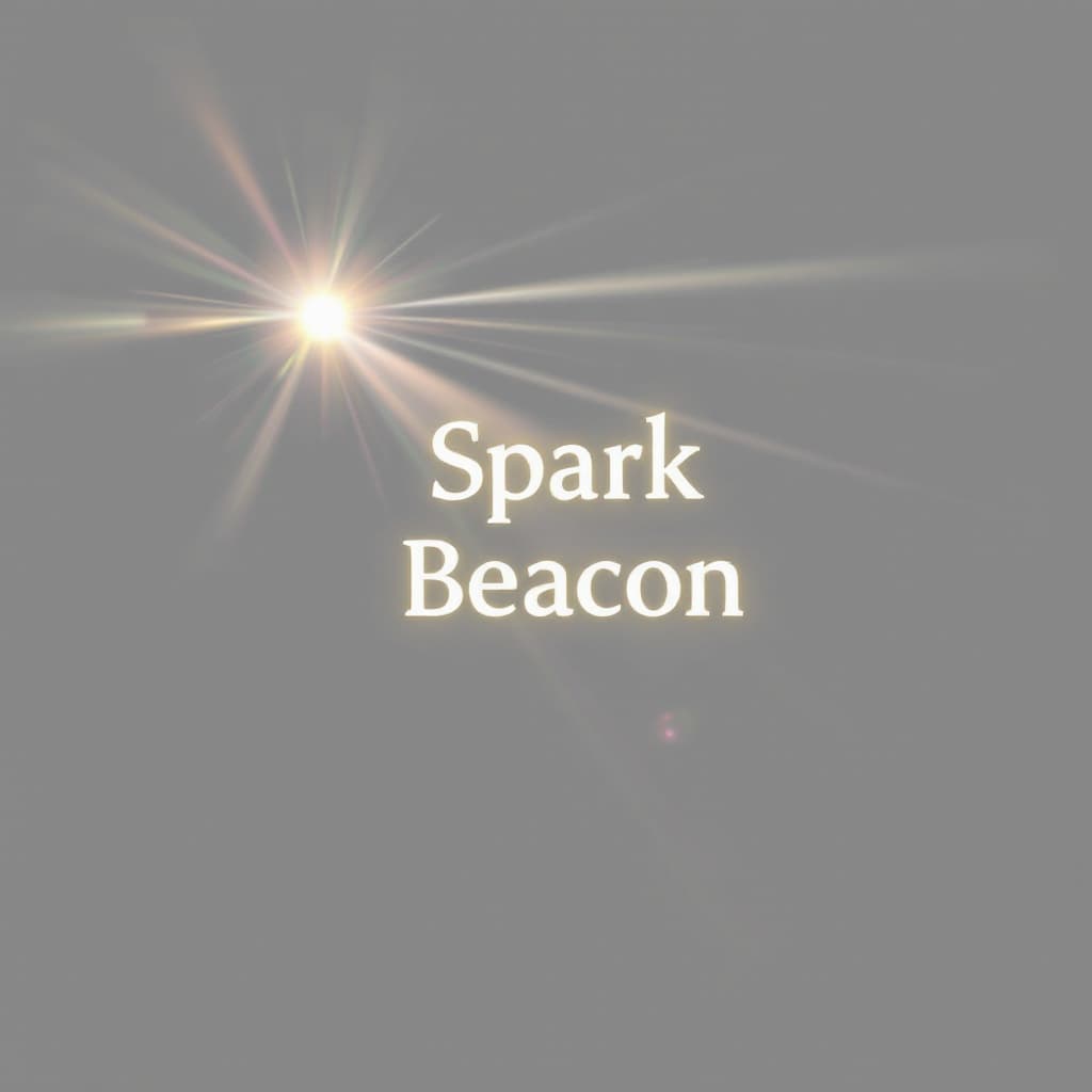 AI generated: Create a 2048 x 1152 image with Glowing phrase "Spark Beacon" in the middle, and a beacon on the lef...