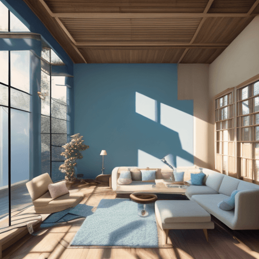 AI generated: High resolution photography interior design, dreamy sunken living room conversation pit, wooden floo...