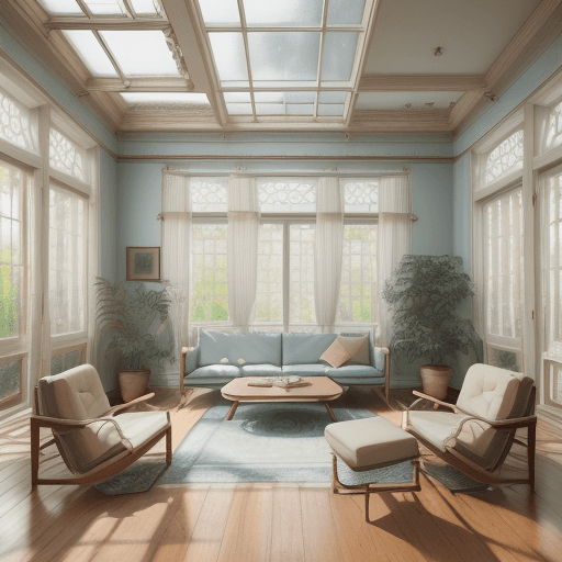 AI generated: High resolution photography interior design, dreamy sunken living room conversation pit, wooden floo...