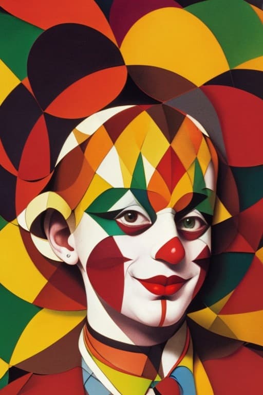 AI generated: harlequin, clown (style of Milton Glaser:1.4)