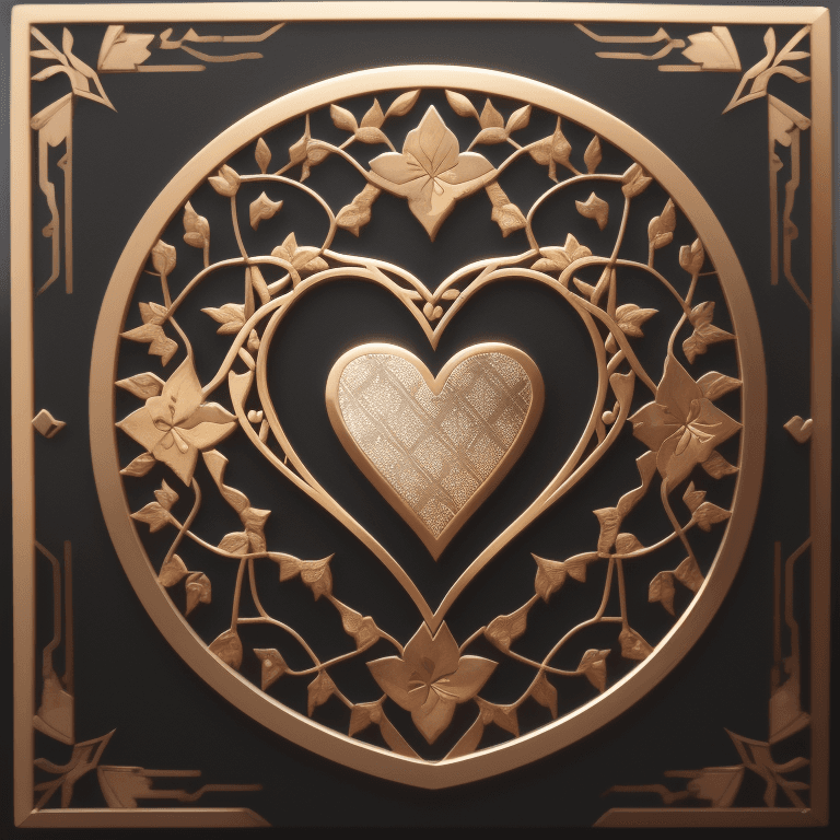 AI generated: Gold silver iron inlay work, heart,  photographic cinematic