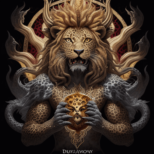 AI generated: a fantastical creature that bleDescribe a divine biblical creature: a dragon with six leopard-like h...