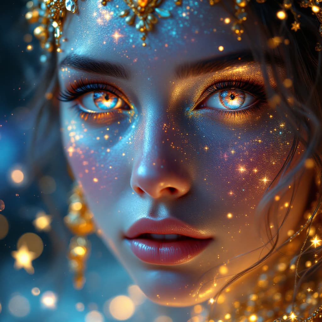AI generated: (Gorgeous Galactic:1.2), A (hyper-realistic:1.3) portrait of a (celestial female:1.1) with (glowing:...