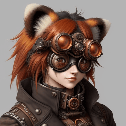 AI generated: Create a steampunk style avatar for my YouTube channel featuring a red panda wearing goggles. Please...