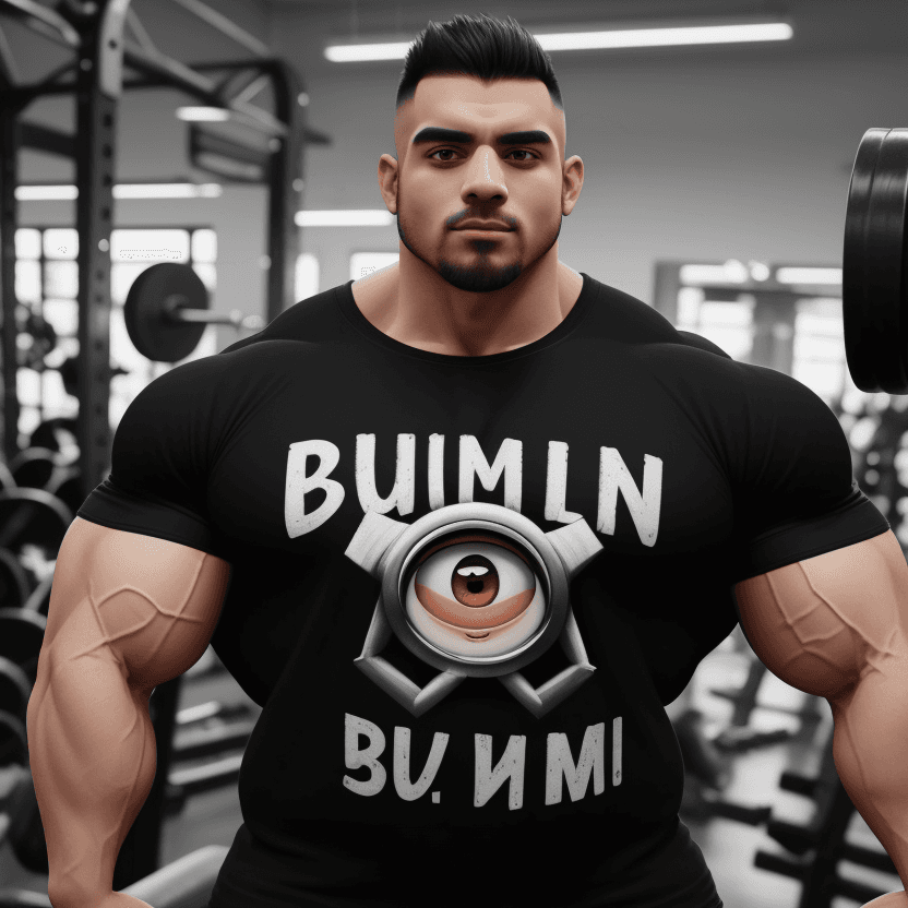 AI generated: Minion bodybuilder, with text on shirt “islim32”