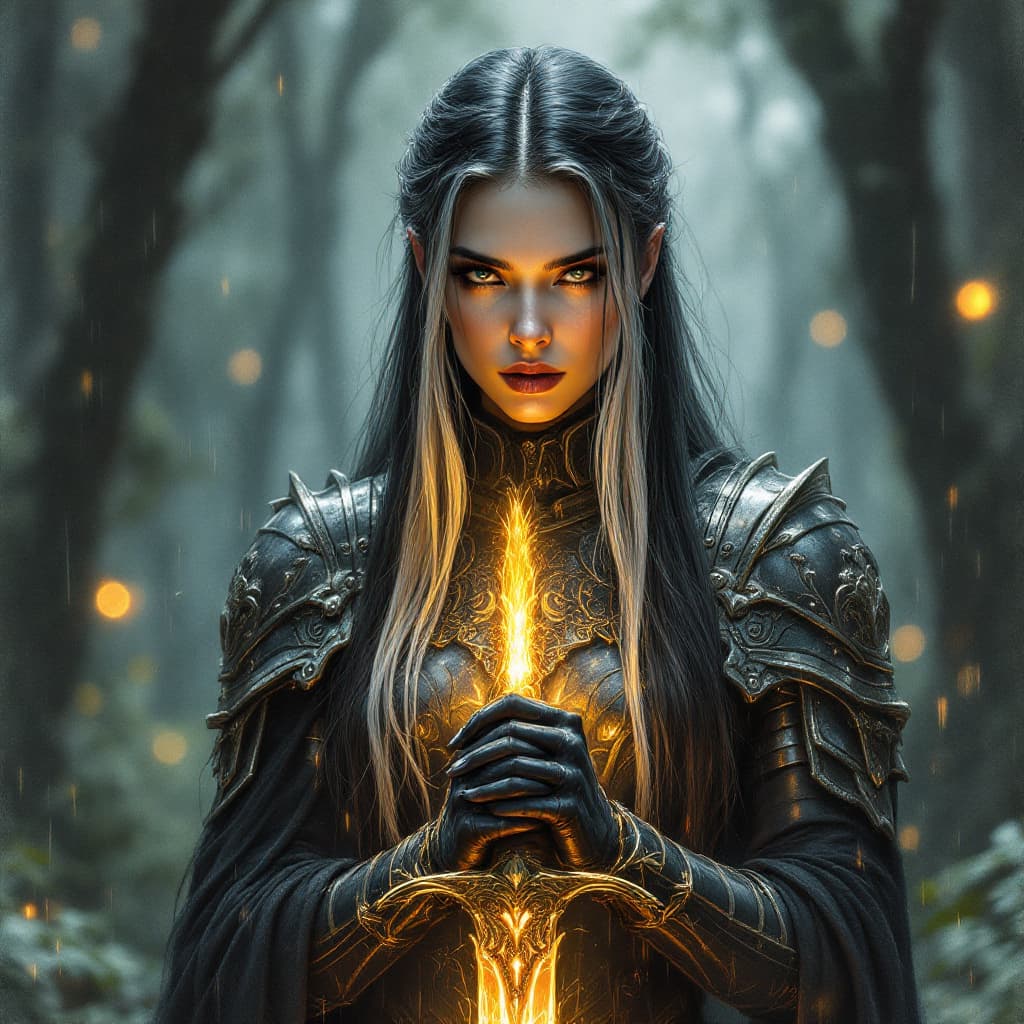 AI generated: a highly detailed, rough-textured color pencil sketch of a fantasy-themed digital artwork featuring ...