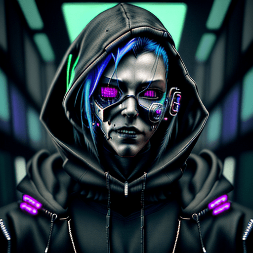 AI generated: Man in hoodie with futuristic face, cyberpunk face, cyberpunk art style, cyberpunk hacker, cyberpunk...