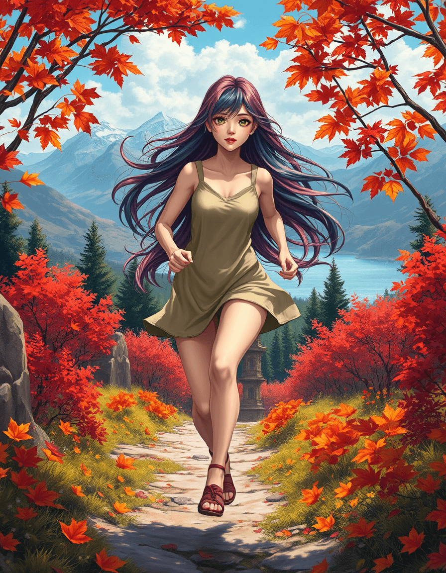 AI generated: A matte painting of a beautiful anime-style woman from another planet with multicolored hair and vib...