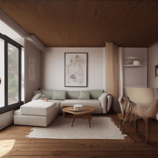 AI generated: High resolution photography interior design, dreamy sunken living room conversation pit, wooden floo...