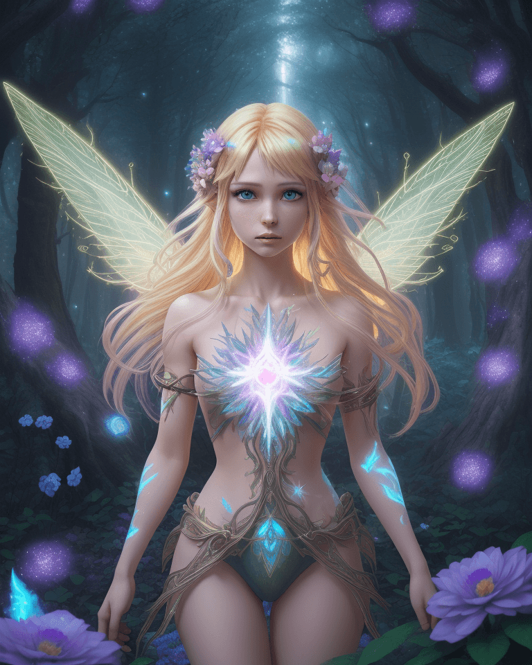 AI generated: Magical Forest scenery, chronomancer(a female), a time-manipulating mage,clean skin, particles of li...