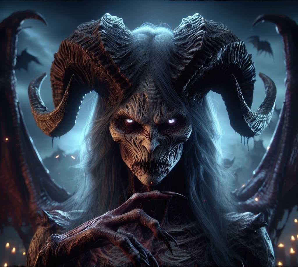 AI generated: Plunge into the dark world of Diablo with Lilith taking center stage. Employing advanced 3D techniqu...