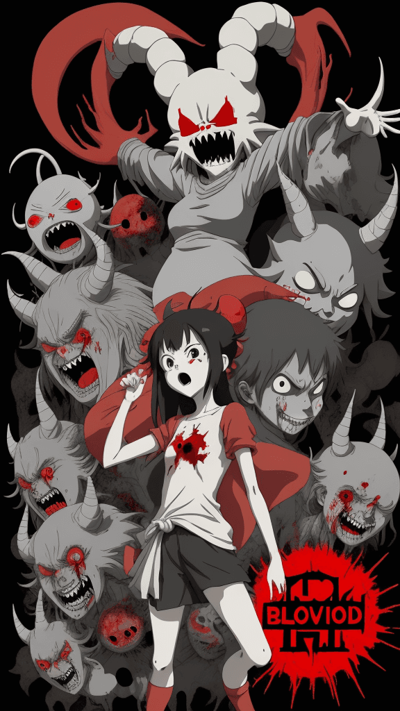 AI generated: devilish Studio Ghibli 16k4d rfktrstyle"paranoid  bloody hellish hilarious pose in a fitting the des...