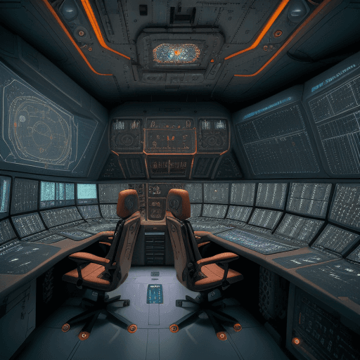 AI generated: (interior of a nasa spaceship:1.4), control room,, a brain connected with cable and computers, dream...