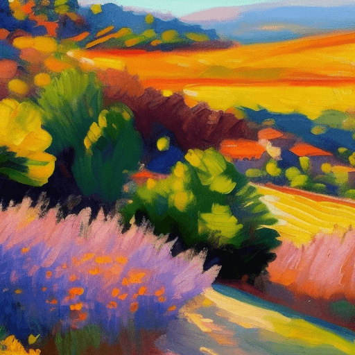 AI generated: impressionist painting on canvas of Provence, in the style of impressionist masters, warm colors, de...