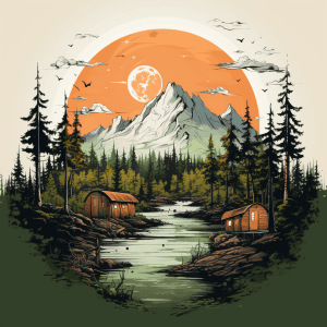 AI generated: T shirt design logo, camping trip, Ultrasonic, natural scene, no words, rustic edge, clean and earth...