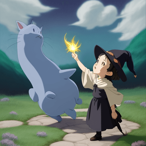 AI generated: Little Witch casting a wonderfull spell, Studio Ghibli, Niji Mode