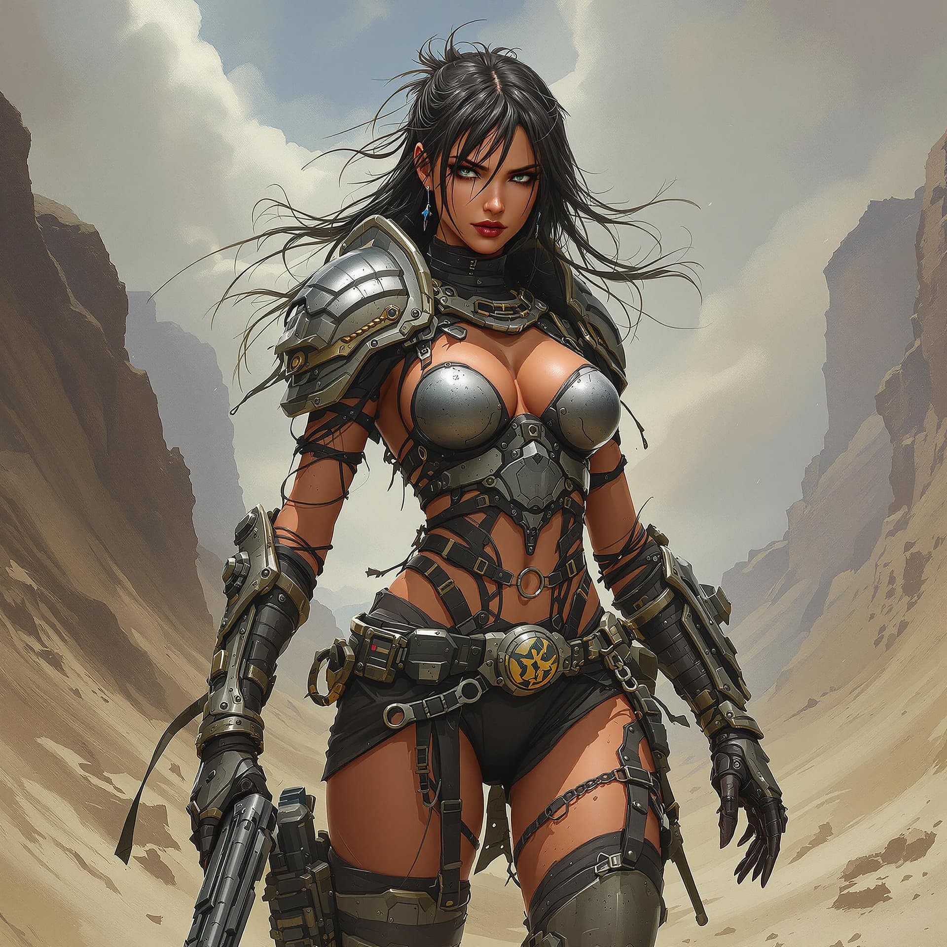 AI generated: character concept of a girl wearing post apocalyptic armor, full body, punk, in style of ross tran, ...