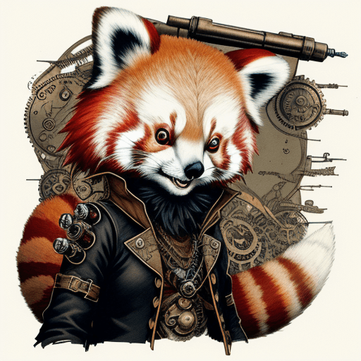 AI generated: red panda, Ink Illustration, Steampunk, art
