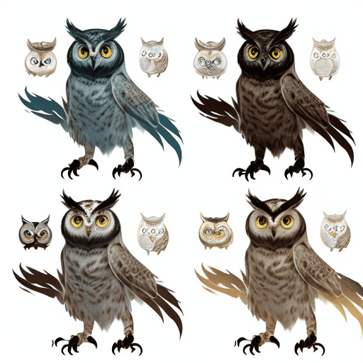AI generated: part owl, part cat, owl cat, creature, cute, concept art, anime, 2D, painting, portrait, full body i...