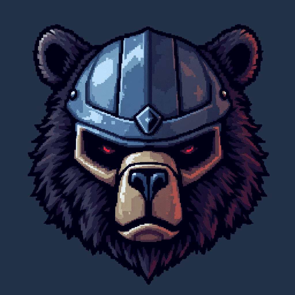 AI generated: Create a pixel art sprite of bear helmet. It will be used as an icon for an RPG, similar in style to...