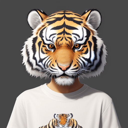 AI generated: A small tiger with t-shirt and face is cute