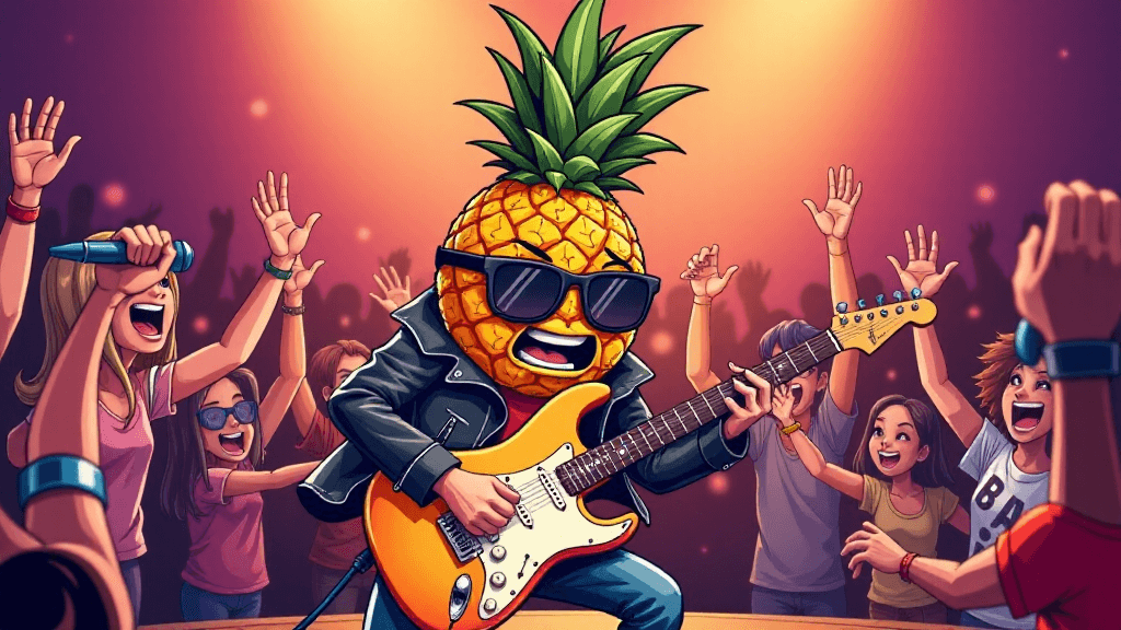 AI generated: A rebellious, cartoon pineapple character with a mohawk, wearing a leather jacket and sunglasses. It...