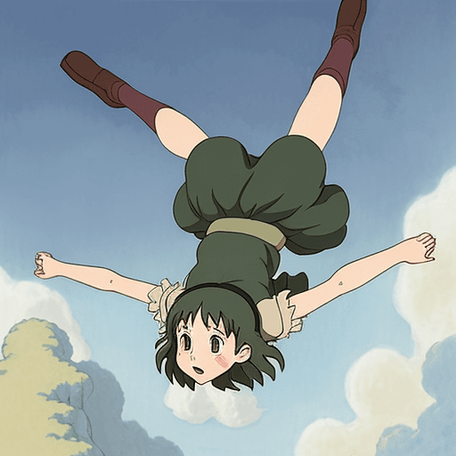 AI generated: make a girl falling from the sky. Ghibli style.