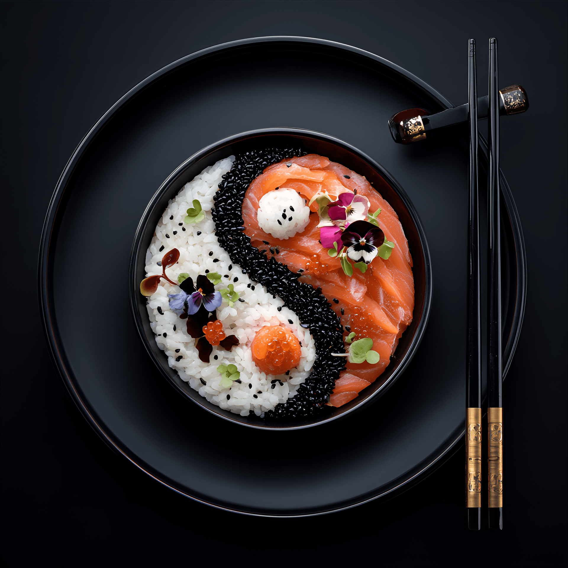 AI generated: presents a beautifully arranged dish that artistically combines elements of Japanese cuisine with  T...