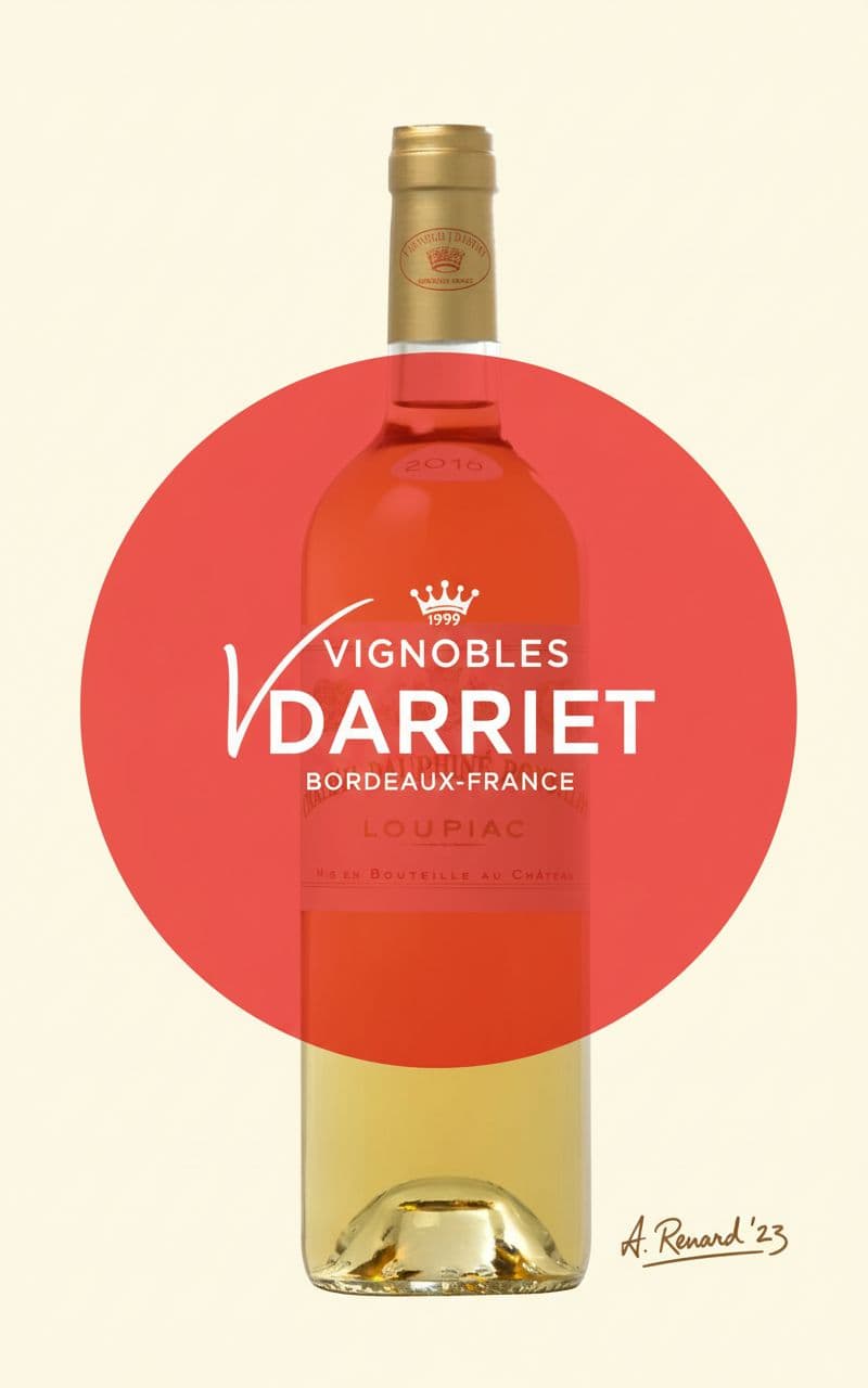AI generated: bright red circle reminiscent of the vignobles Darriet logo's color and shape. The white script of t...
