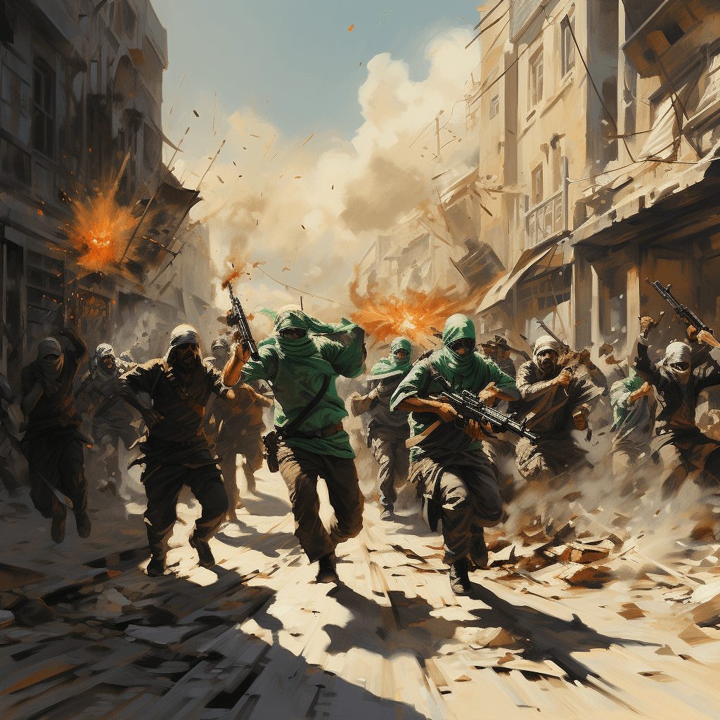 AI generated: hamas, street, fighting