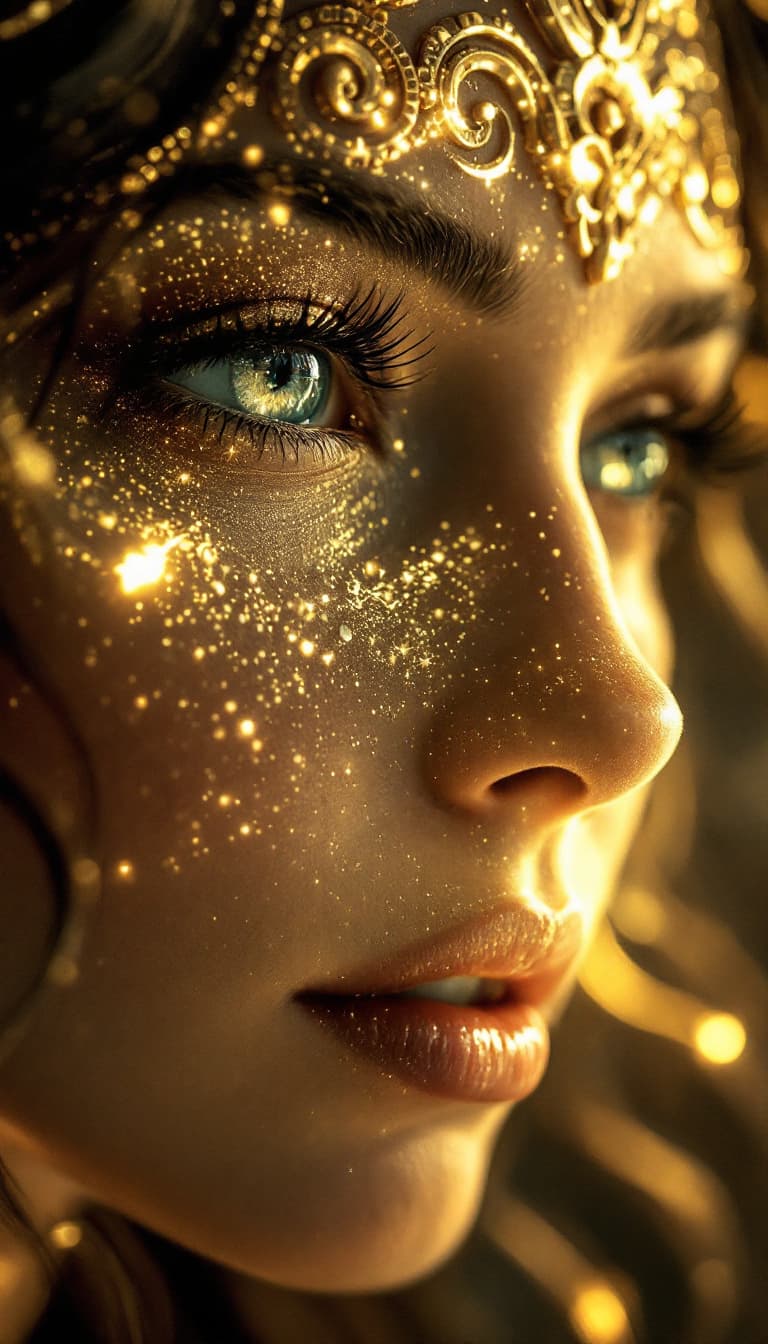 AI generated: Close up of a mesmerizing Female ancient glyph macro complex angles, portal to female forgotten hist...
