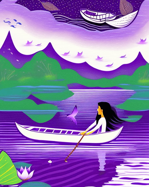 AI generated: illustration of a female with a boat in a lake, representation of the magnificence and infinity of h...