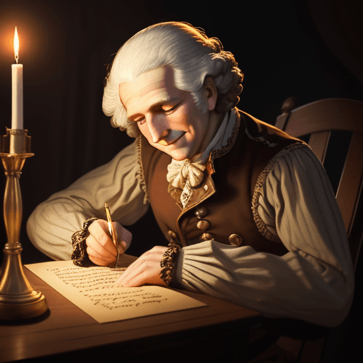 AI generated: size 16:9 steampunk style high resolution Animation shows George Washington writing a letter by cand...