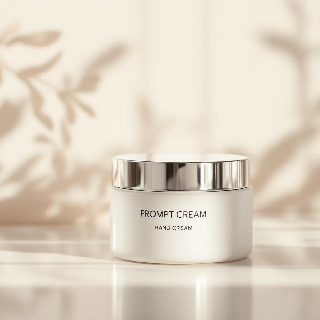 AI generated: A sleek and modern hand cream jar with a minimalist design. The container is white with a smooth, ma...