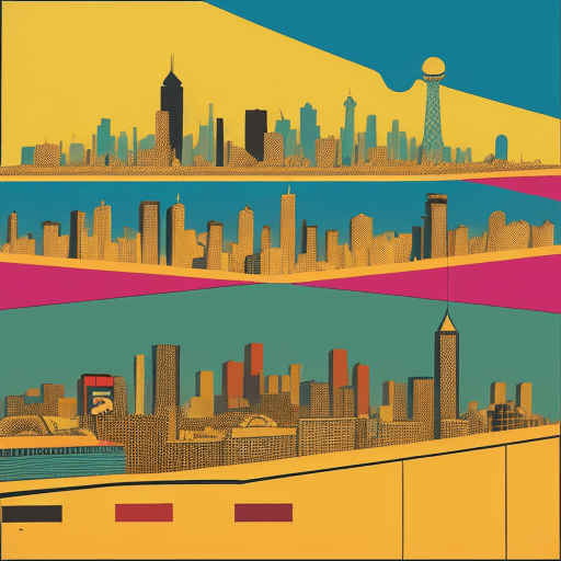 AI generated: a canvas painting depicting the skyline of henderson, in the style of pop art-inspired collages, ste...