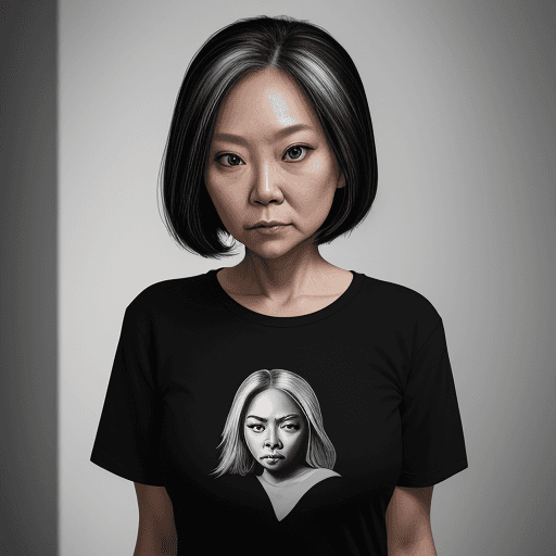 AI generated: woman in a black tshirt, in the style of sterling silver highlights, samyang af 14mm f/2.8 rf, reali...