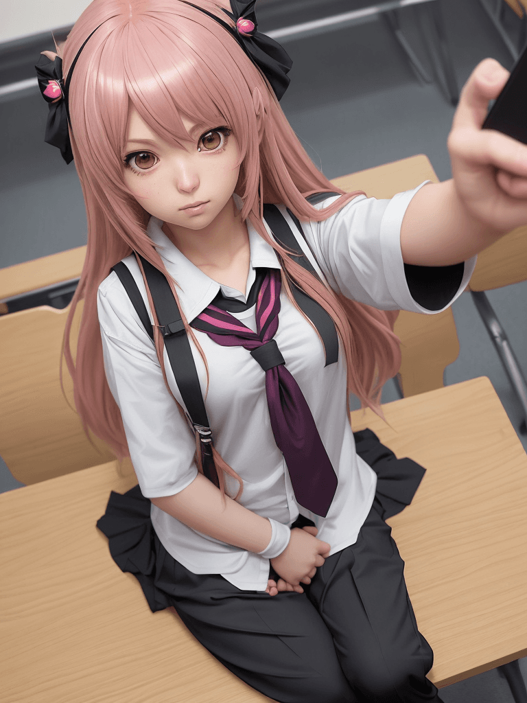 AI generated: girl, anime megurine luka, wear school clothes from Thailand, ((trousers)), best details, hyper real...
