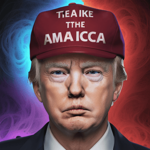 AI generated: donald trump, with the make america great again cap in red, on a psychedelic trip, lsd, drugs trip, ...