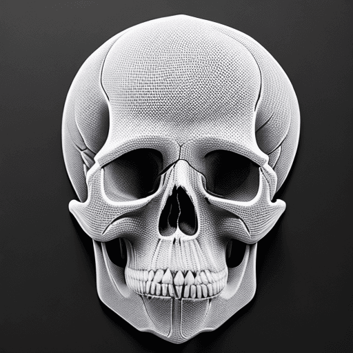 AI generated: white 3d relief of skull on black board, hyper realism, smooth, totally jet black background, no boa...