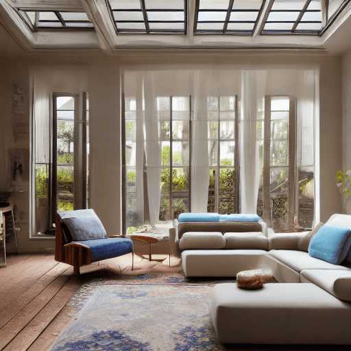 AI generated: High resolution photography interior design, dreamy sunken living room conversation pit, wooden floo...